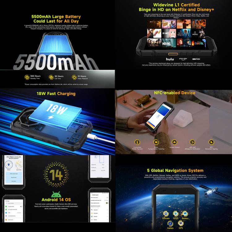 Ulefone Armor X32 Pro 5G, 8GB+256GB, Night Vision, IP68/IP69K Rugged Phone, 5.65 inch Android 14 MediaTek Dimensity 6300 Octa Core, Network: 5G, NFC, OTG (Classic Black) - free shipping - PMc TechLife - Order now!