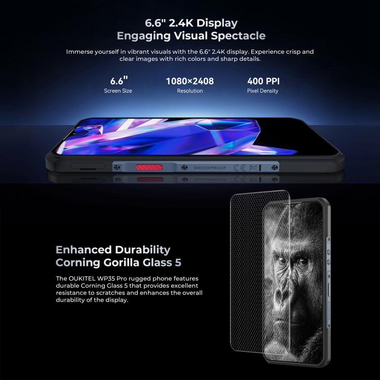 Oukitel WP35 Pro 5G Rugged Phone, 12GB+512GB, 6.6 inch Android 14 MediaTek Dimensity 6300 Octa Core, NFC, OTG, Network: 5G (Grey) - free shipping - PMc TechLife - Order now!