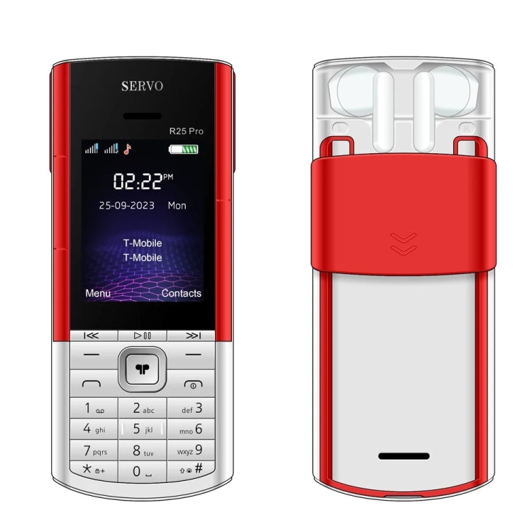SERVO R25 Pro Mobile Phone with TWS Bluetooth Headsets, 2.4 inch, 24 Keys, Support Bluetooth, Quick Dial, Auto Response, FM, Flashlight, GSM, Dual SIM (White Red) - free shipping - PMC Jewellery - Order now!
