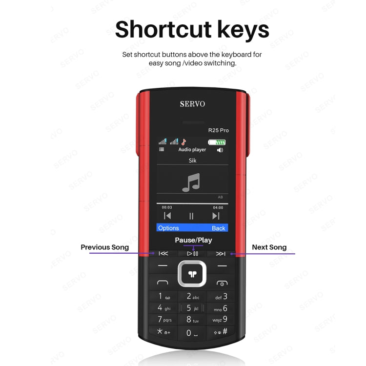 SERVO R25 Pro Mobile Phone with TWS Bluetooth Headsets, 2.4 inch, 24 Keys, Support Bluetooth, Quick Dial, Auto Response, FM, Flashlight, GSM, Dual SIM (Black Red) - SERVO by SERVO | Online Shopping South Africa | PMC Jewellery | Buy Now Pay Later Mobicred