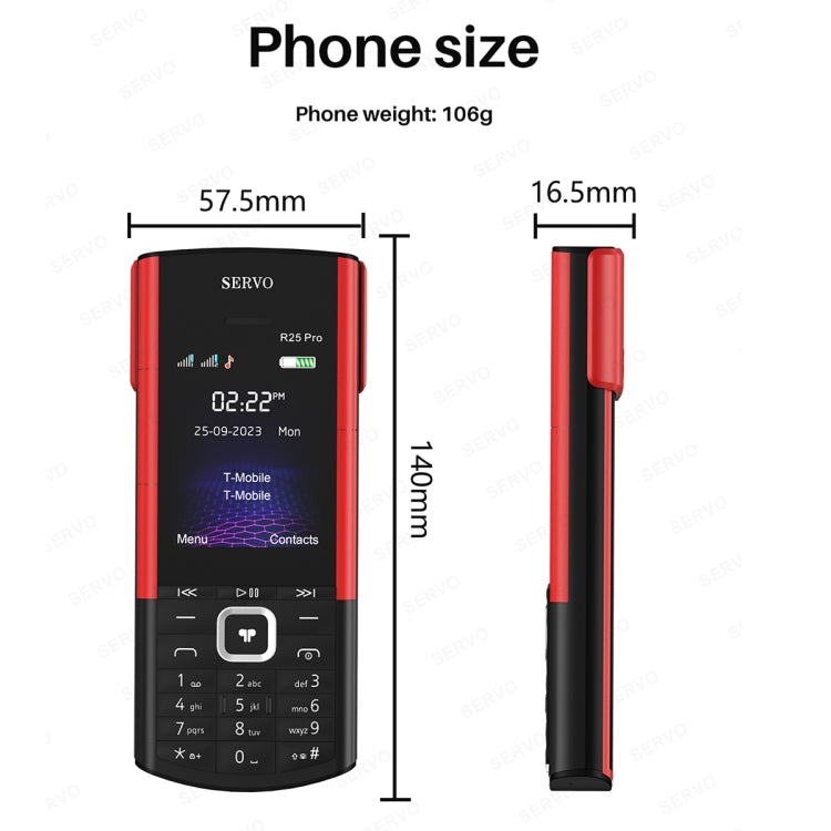 SERVO R25 Pro Mobile Phone with TWS Bluetooth Headsets, 2.4 inch, 24 Keys, Support Bluetooth, Quick Dial, Auto Response, FM, Flashlight, GSM, Dual SIM (Black Red) - free shipping - PMC Jewellery - Order now!