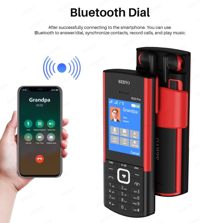 SERVO R25 Pro Mobile Phone with TWS Bluetooth Headsets, 2.4 inch, 24 Keys, Support Bluetooth, Quick Dial, Auto Response, FM, Flashlight, GSM, Dual SIM (White Red) - free shipping - PMC Jewellery - Order now!