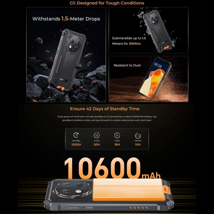 Oukitel G1 Rugged Phone, 6GB+256GB, Fingerprint Identification, 6.52 inch Android 14 T606 Octa Core, NFC, OTG, Network: 4G (Orange) - free shipping - PMC Jewellery - Order now!