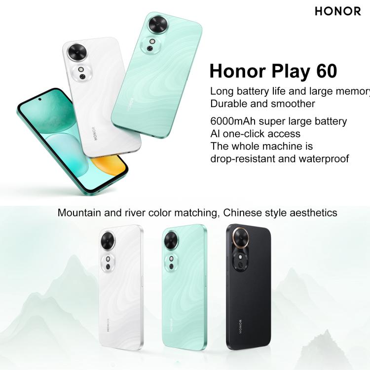 Honor Play 60, 6GB+128GB, Side Fingerprint, 6.61 inch MagicOS 9.0 Dimensity 6300 Octa Core, Network: 5G, OTG (White) - free shipping - PMc TechLife - Order now!