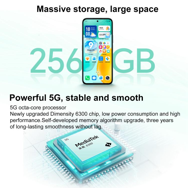 Honor Play 60, 6GB+128GB, Side Fingerprint, 6.61 inch MagicOS 9.0 Dimensity 6300 Octa Core, Network: 5G, OTG (Cyan) - free shipping - PMc TechLife - Order now!