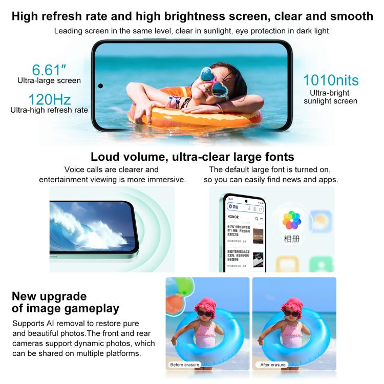 Honor Play 60, 8GB+256GB, Side Fingerprint, 6.61 inch MagicOS 9.0 Dimensity 6300 Octa Core, Network: 5G, OTG (Black) - free shipping - PMc TechLife - Order now!