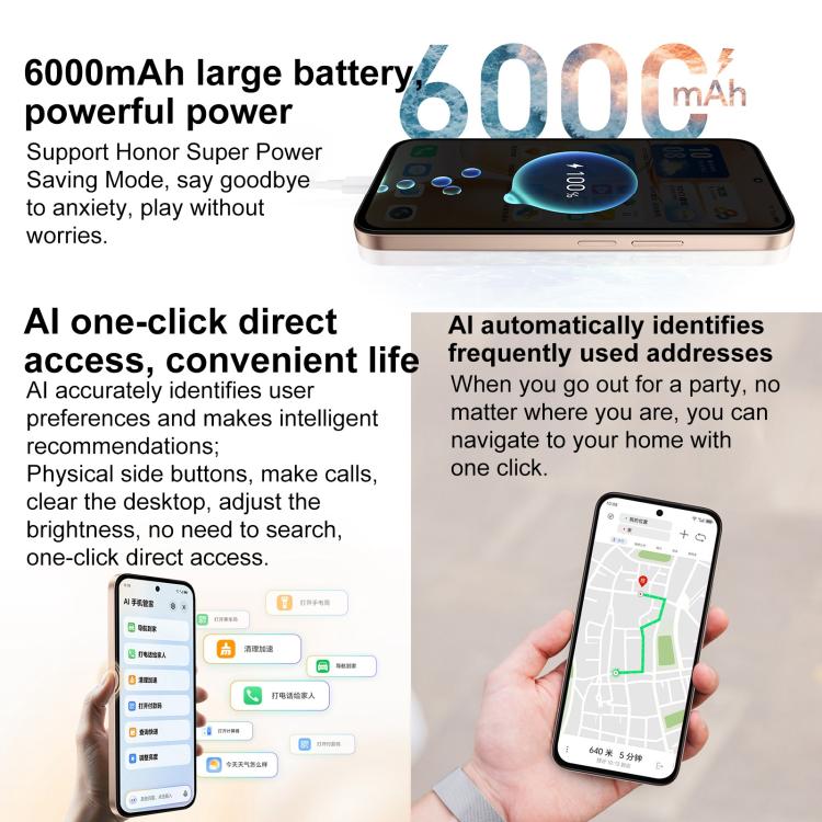 Honor Play 60m, 6GB+128GB, Side Fingerprint, 6.61 inch MagicOS 9.0 Dimensity 6300 Octa Core, Network: 5G, OTG (White) - free shipping - PMc TechLife - Order now!