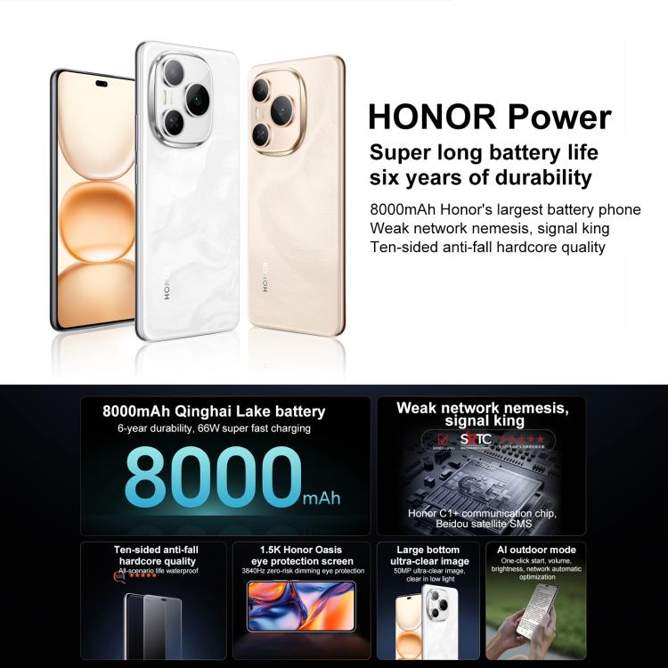 Honor Power, 12GB+512GB, Screen Fingerprint, 6.78 inch MagicOS 9.0 Snapdragon 7 Gen 3 Octa Core, Network: 5G, NFC, OTG (Gold) - free shipping - PMc TechLife - Order now!