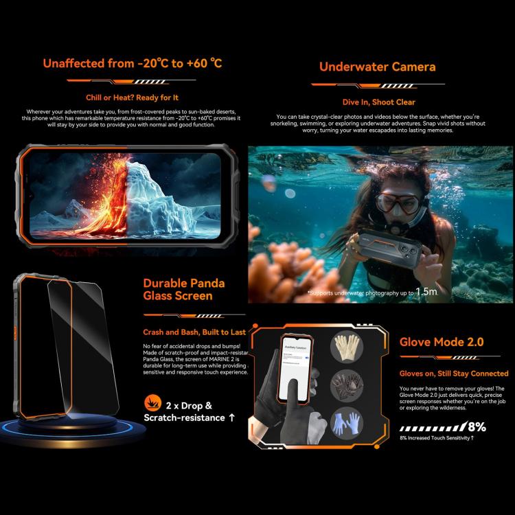 Blackview Oscal Marine 2, 4GB+64GB, 6.56 inch Android 15 Unisoc UMS9230E T615 Octa Core, Network: 4G, OTG, NFC (Orange) - free shipping - PMC TechLife - Order now!