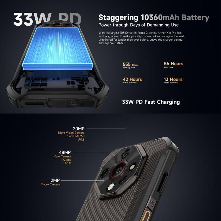 Ulefone Armor X16, 6GB+128GB, Night Vision, IP68/IP69K Rugged Phone, 6.56 inch Android 15 MediaTek Helio G91 Octa Core, Network: 4G, NFC, OTG (Sand Dune) - free shipping - PMC TechLife - Order now!