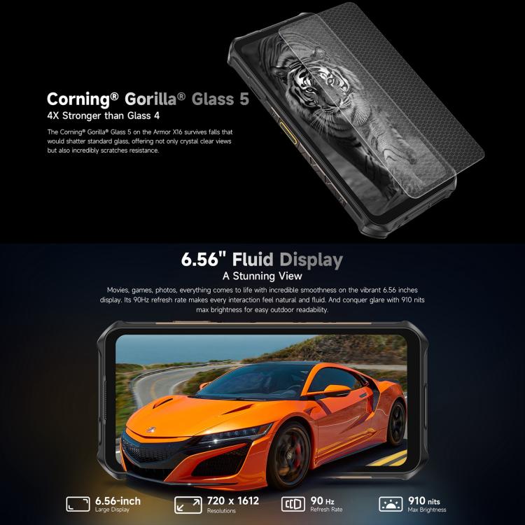 Ulefone Armor X16, 6GB+128GB, Night Vision, IP68/IP69K Rugged Phone, 6.56 inch Android 15 MediaTek Helio G91 Octa Core, Network: 4G, NFC, OTG (Wasteland Shadow) - free shipping - PMC TechLife - Order now!
