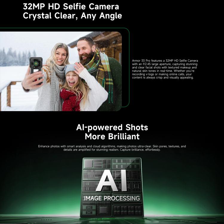 Ulefone Armor 33 Pro Rugged Phone, 16GB+512GB, Night Vision, 6.95 inch + 3.4 inch Dual Screen Android 14 MediaTek Dimensity 7300X Octa Core, Network: 5G, OTG, NFC (Black) - free shipping - PMC TechLife - Order now!