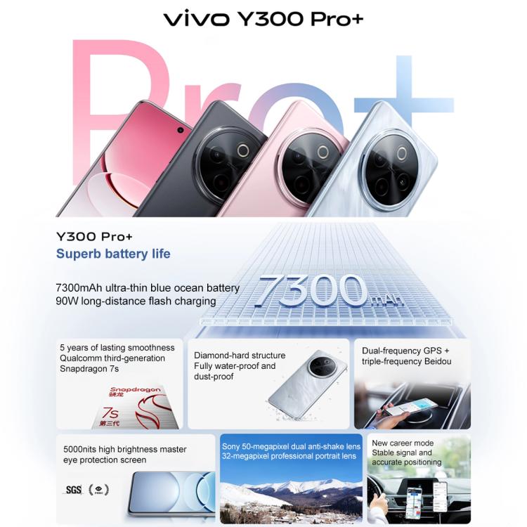 vivo Y300 Pro+, 8GB+256GB, Face ID / Screen Fingerprint, 6.77 inch Android 15 OriginOS 5 Snapdragon 7s Gen 3 Octa Core, OTG, NFC, Network: 5G (Silver) - free shipping - PMc TechLife - Order now!