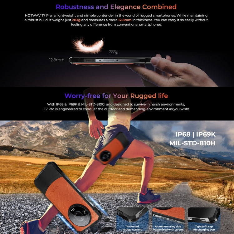 HOTWAV T7 Pro Rugged Phone, 6GB+256GB, 6280mAh, 6.6 inch Android 13 MT8788 Octa Core, Network: 4G, OTG (Orange) - free shipping - PMC TechLife - Order now!