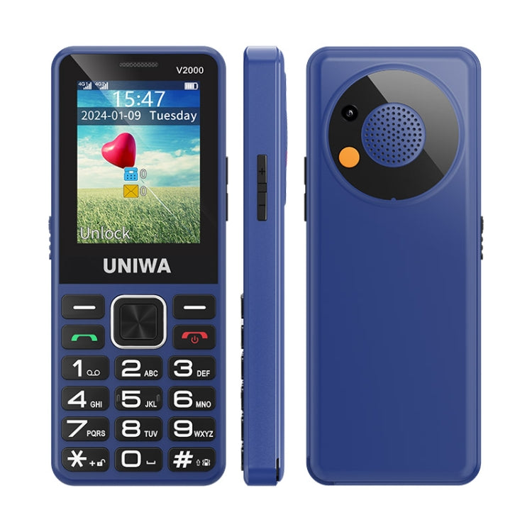 UNIWA V2000 Elder Keypad Phone, 2.4 inch Unisoc T107, 1700mAh Battery, LED Flashlight, SOS, Network: 4G, US Plug (Blue) - UNIWA by UNIWA | Online Shopping South Africa | PMC Jewellery | Buy Now Pay Later Mobicred