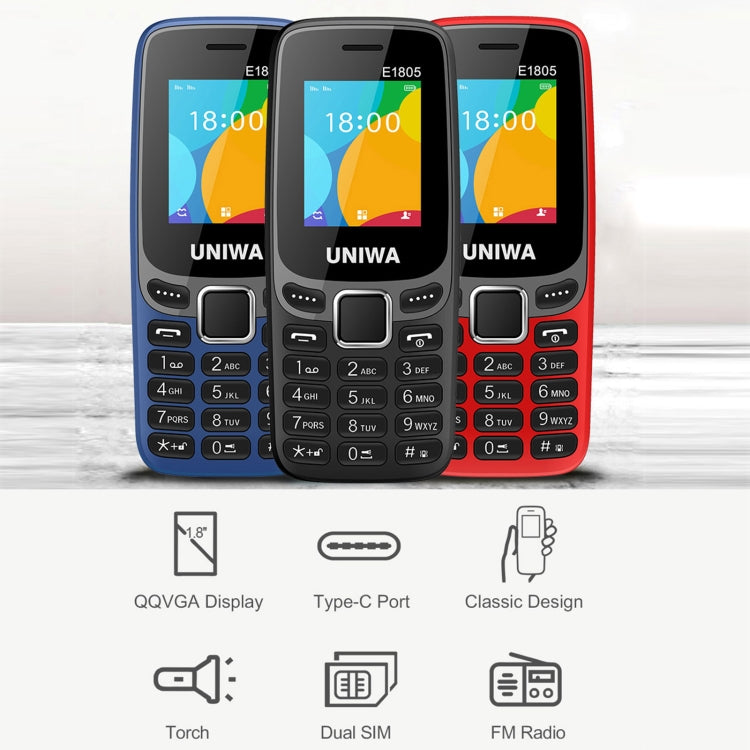 UNIWA E1805, 1.77 inch, SC6531E, 21 Keys, Support Bluetooth, Torch, FM, MP3, MP4, GSM, Dual SIM (Blue) - UNIWA by UNIWA | Online Shopping South Africa | PMC Jewellery | Buy Now Pay Later Mobicred