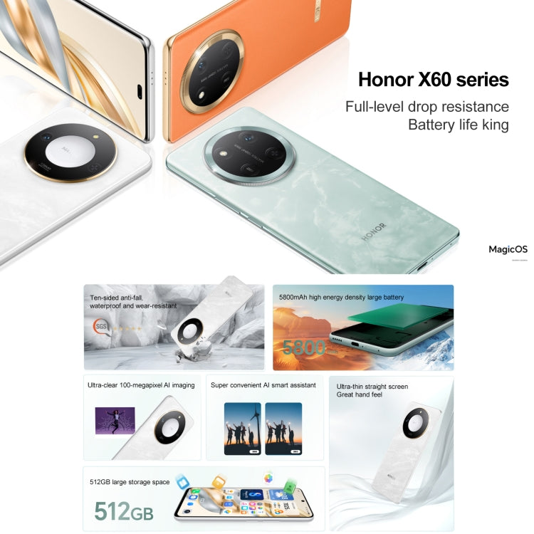 Honor X60, 12GB+256GB, Side Fingerprint, 6.8 inch MagicOS 8.0 Dimensity 7025-Ultra Octa Core, Network: 5G, OTG, Not Support Google Play (White) - free shipping - PMC Jewellery - Order now!