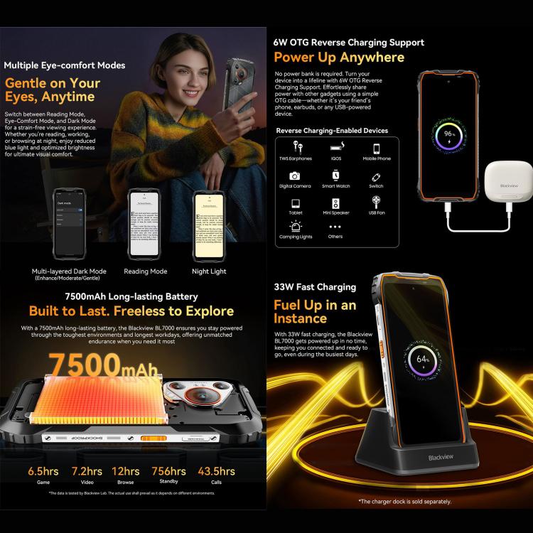 Blackview BL7000 Rugged Phone, 8GB+256GB, 6.78 inch Android 15 MediaTek Dimensity 6300 Octa Core, Network: 5G, NFC, OTG (Black) - free shipping - PMc TechLife - Order now!