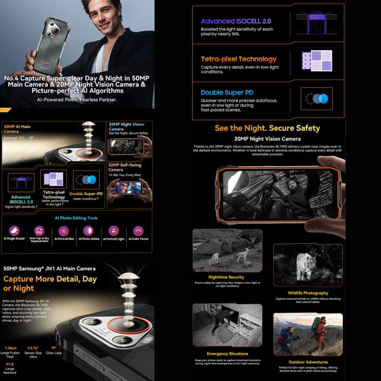 Blackview BL7000 Rugged Phone, 8GB+256GB, 6.78 inch Android 15 MediaTek Dimensity 6300 Octa Core, Network: 5G, NFC, OTG (Black) - free shipping - PMc TechLife - Order now!