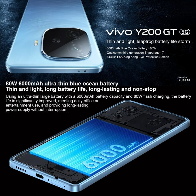 vivo Y200 GT, Dual Back Cameras, 12GB+512GB, Face ID Screen Fingerprint Identification, 6.78 inch Android 14.0 OriginOS 4 Snapdragon 7 Gen 3 Octa Core 2.63GHz, OTG, NFC, Network: 5G, Support Google Play (Blue) - free shipping - PMC Jewellery - Order now!