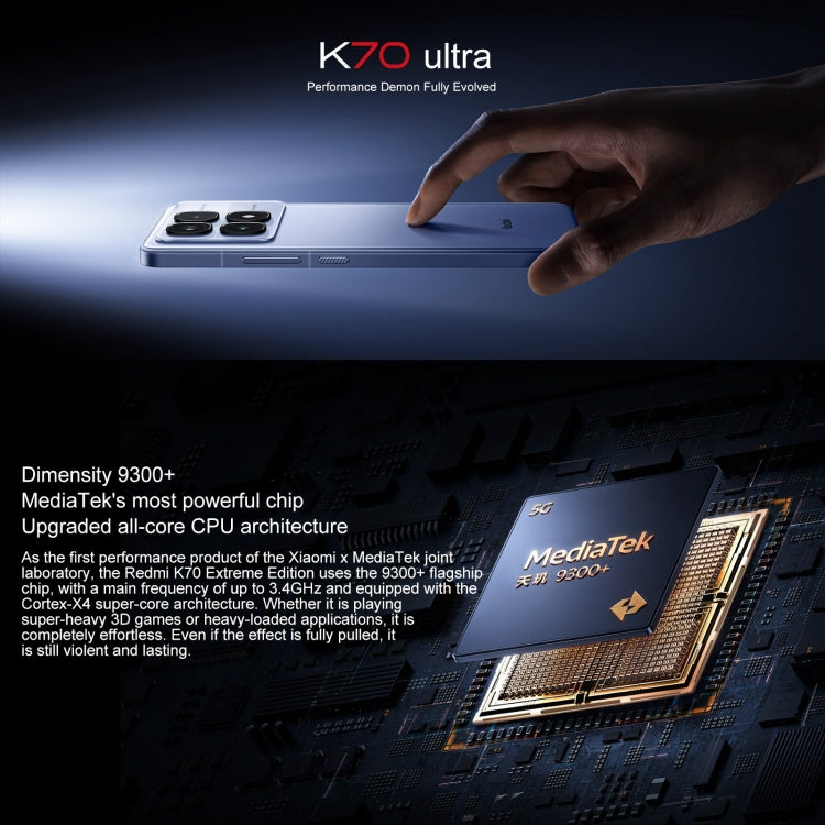 Xiaomi Redmi K70 Ultra, 16GB+512GB, 6.67 inch Xiaomi HyperOS Dimensity 9300+ Octa Core 4nm up to 3.4GHz, NFC, Network: 5G (Blue) - free shipping - PMc TechLife - Order now!