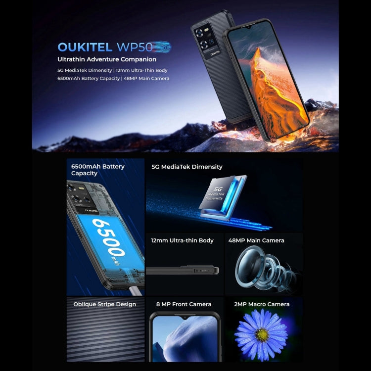 [HK Warehouse] Oukitel WP50 5G Rugged Phone, 4GB+256GB, 6.6 inch Android 14.0 MediaTek Dimensity 6100+ Octa-core, NFC, OTG, Network: 5G (Black) - Other by OUKITEL | Online Shopping South Africa | PMC Jewellery | Buy Now Pay Later Mobicred