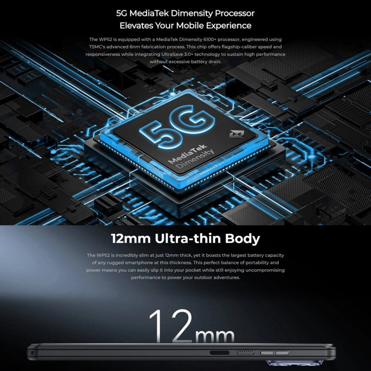 Oukitel WP52 5G Rugged Phone, 4GB+256GB, 6.6 inch Android 14.0 MediaTek Dimensity 6100+ Octa-core, NFC, OTG, Network: 5G (Black) - free shipping - PMC Jewellery - Order now!