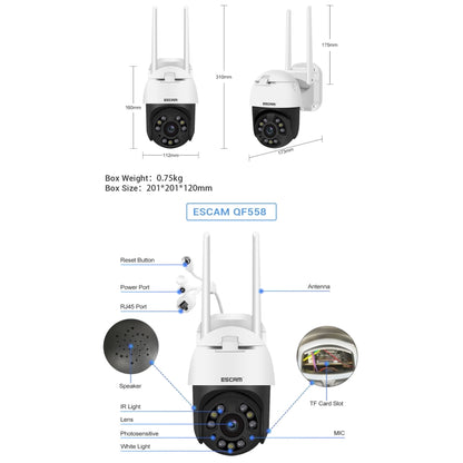 ESCAM QF558 5.0MP HD 5X Zoom Wireless IP Camera, Support Humanoid Detection, Night Vision, Two Way Audio, TF Card, EU Plug - Wireless Camera by ESCAM | Online Shopping South Africa | PMC Jewellery