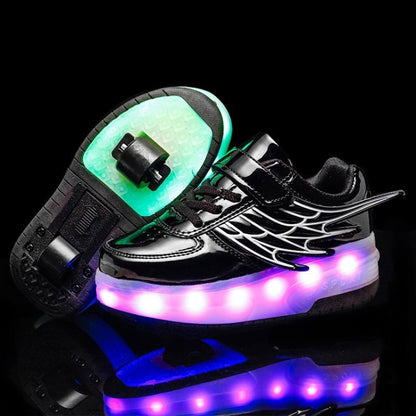 CD03 LED Double Wheel Wing Roller Skating Shoes, Size : 38(Black) - Skating Shoes by PMC Jewellery | Online Shopping South Africa | PMC Jewellery