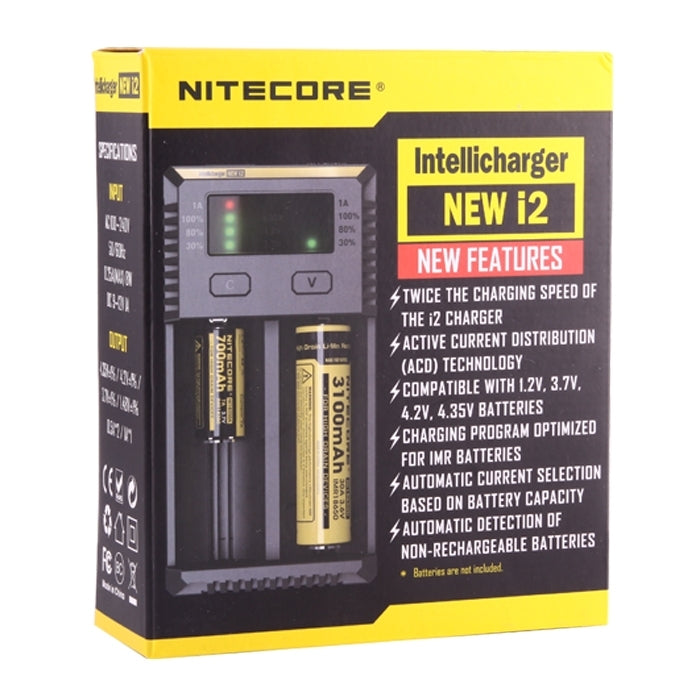 Nitecore NEW i2 Intelligent Digi Smart Charger with LED Indicator for 14500, 16340 (RCR123), 18650, 22650, 26650, Ni-MH and Ni-Cd (AA, AAA) Battery - free shipping - PMC TechLife - Order now!