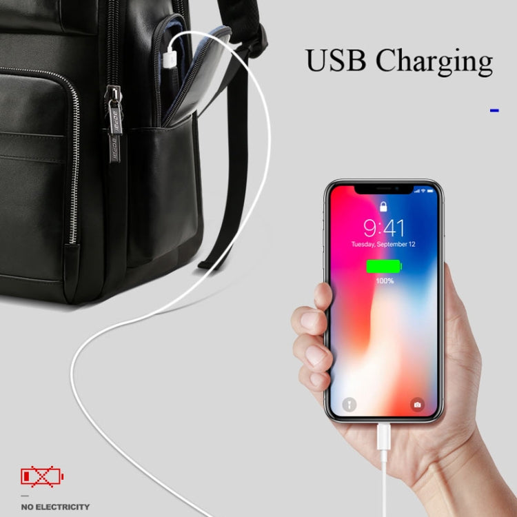 Bopai 851-019811 Large Capacity Anti-theft Waterproof Leathar Backpack Laptop Tablet Bag for 15.6 inch and Below, with USB Charging Port(Black) - free shipping - PMC TechLife - Order now!