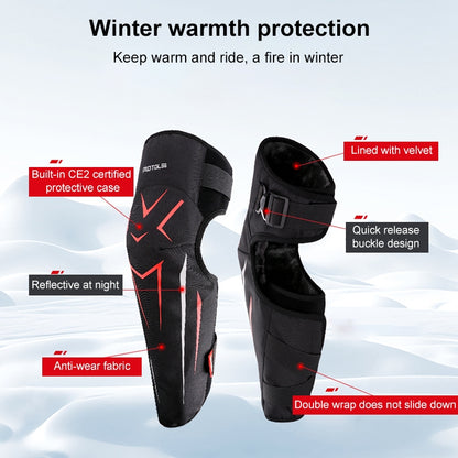 MOTOLSG 2 in 1 Knee Pads Motorcycle Bicycle Riding Warm Fleece Soft Protective Gear with CE Protector (Black Red) - Protective Gear by MOTOLSG | Online Shopping South Africa | PMC Jewellery | Buy Now Pay Later Mobicred