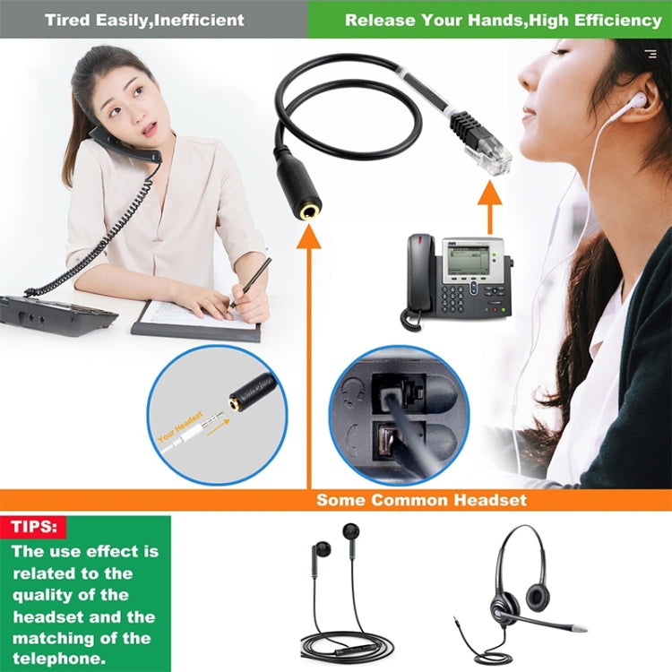3.5mm Jack to RJ9 PC / Mobile Phones Headset to Office Phone Adapter Convertor Cable, Length: 32cm(Black) - Others by PMC TechLife | Online Shopping South Africa | PMC TechLife | Buy Now Pay Later Mobicred