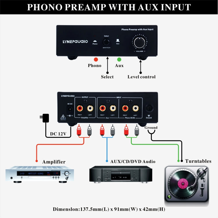 B855 LINEPAUDIO Phone Prephonograph Signal Amplifier with Auxiliary Input and Volume Control (Black) -  by PMC TechLife | Online Shopping South Africa | PMC TechLife | Buy Now Pay Later Mobicred