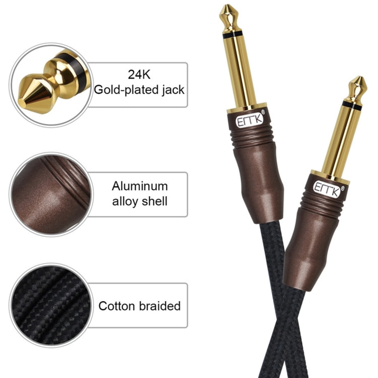 EMK 6.35mm Male to Male 3 Section Gold-plated Plug Cotton Braided Audio Cable for Guitar Amplifier Mixer, Length: 1.5m(Black) - free shipping - PMC TechLife - Order now!