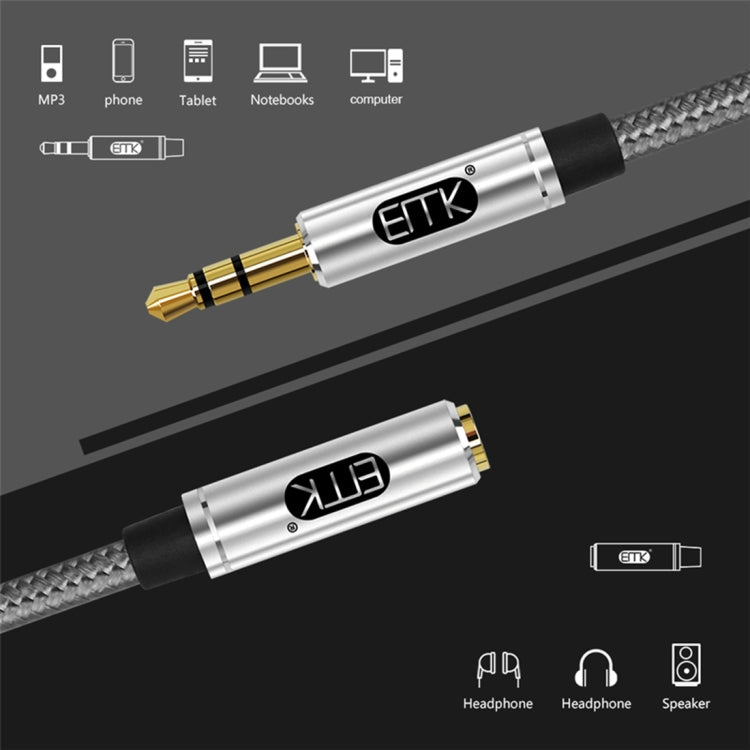 EMK 3.5mm Male to Female Gold-plated Plug Cotton Braided Audio Cable for Speaker / Notebooks / Headphone, Length: 0.5m(Grey) - free shipping - PMc TechLife - Order now!
