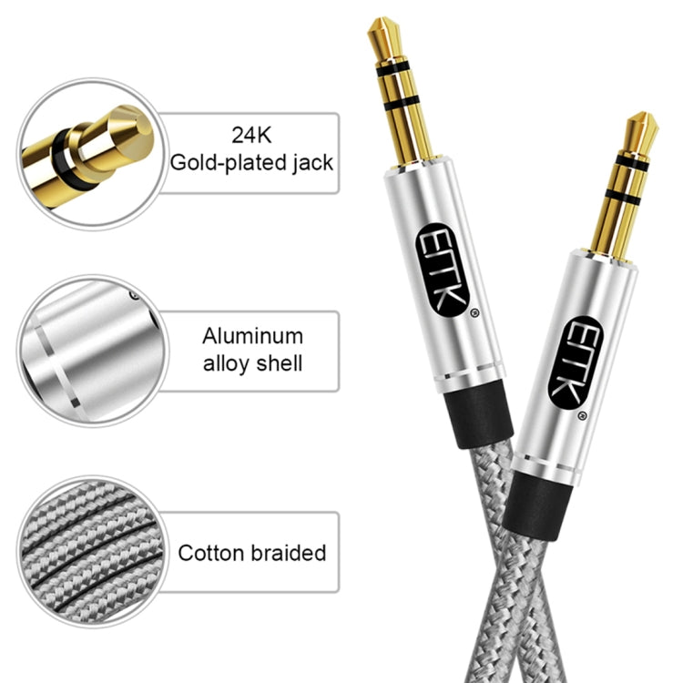 EMK 3.5mm Male to Male Gold-plated Plug Cotton Braided Audio Cable for Speaker / Notebooks / Headphone, Length: 1m(Grey) - free shipping - PMc TechLife - Order now!