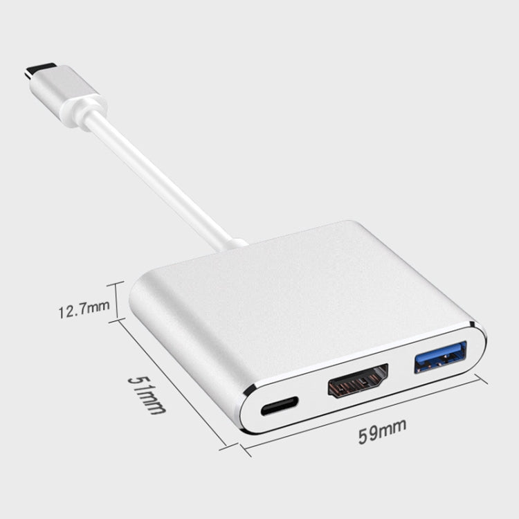 V125 UCB-C / Type-C Male to PD +  HDMI + USB 3.0 Female 3 in 1 Converter(Silver) - USB HUB by PMC TechLife | Online Shopping South Africa | PMC TechLife