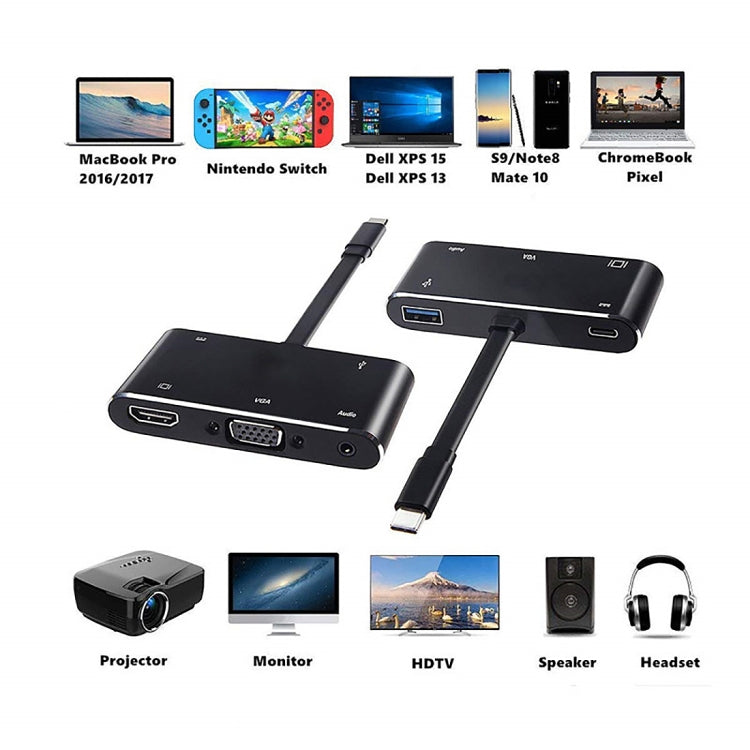 V126 UCB-C / Type-C Male to PD + HDMI + VGA + Audio + USB 3.0 Female 5 in 1 Converter - USB HUB by PMC Jewellery | Online Shopping South Africa | PMC Jewellery | Buy Now Pay Later Mobicred