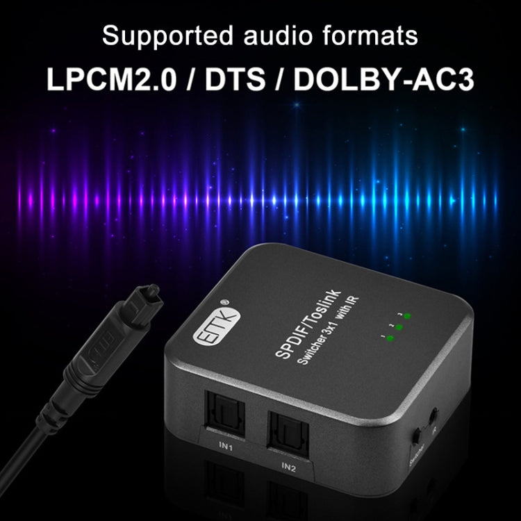 EMK SPDIF/TosLink Digital Optical Audio 3x1 Switcher with IR Controller (Grey) - free shipping - PMC Jewellery - Order now!