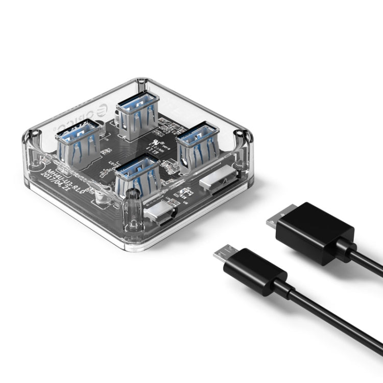 ORICO MH4U-30 USB 3.0 Transparent Desktop HUB with 30cm Micro USB Cable - USB 3.0 HUB by ORICO | Online Shopping South Africa | PMC Jewellery | Buy Now Pay Later Mobicred