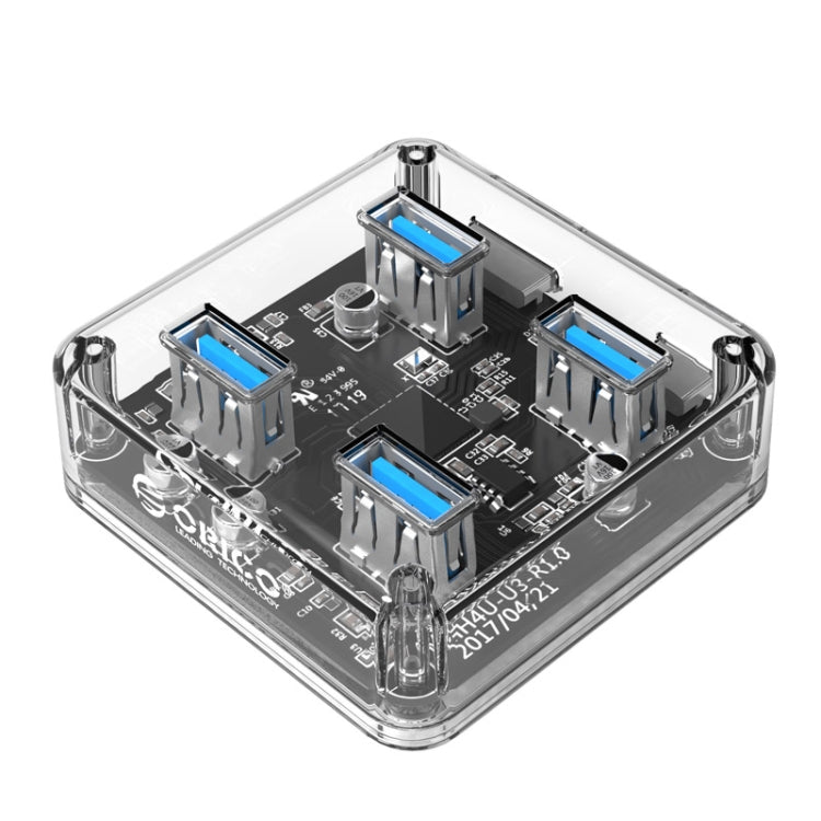 ORICO MH4U-30 USB 3.0 Transparent Desktop HUB with 30cm Micro USB Cable - USB 3.0 HUB by ORICO | Online Shopping South Africa | PMC Jewellery | Buy Now Pay Later Mobicred