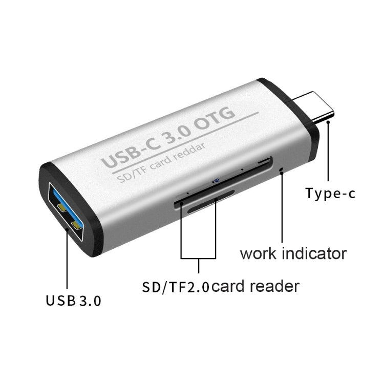 ADS-103 3 in 1 Type-C Male to USB 3.0 Female + SD / TF Card Slots OTG Adapter SD / TF Card Reader (Silver) -  by PMC TechLife | Online Shopping South Africa | PMC TechLife | Buy Now Pay Later Mobicred