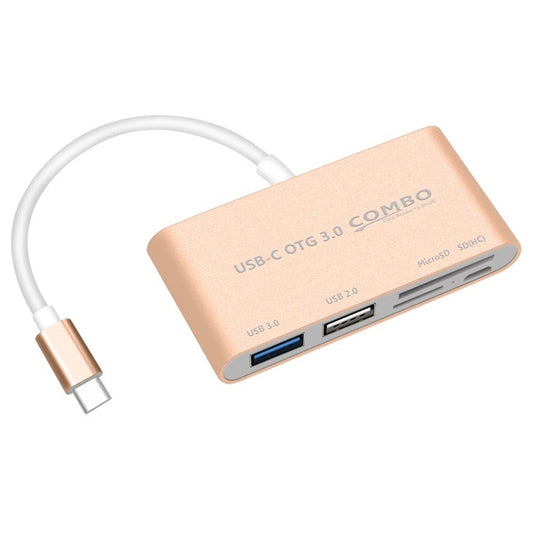 COMBO T-693 5 in 1 USB-C / Type-C to SD / TF / Micro SD Card Slot + USB 3.0 + USB 2.0Ports OTG HUB Card Reader(Gold) - USB HUB by PMC Jewellery | Online Shopping South Africa | PMC Jewellery | Buy Now Pay Later Mobicred