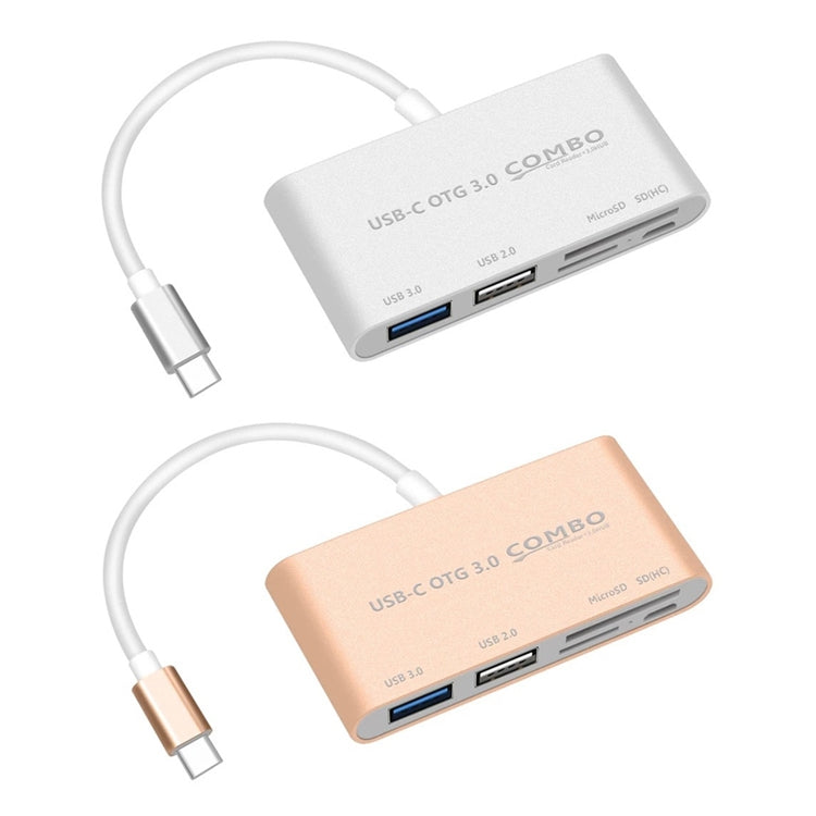 COMBO T-693 5 in 1 USB-C / Type-C to SD / TF / Micro SD Card Slot + USB 3.0 + USB 2.0Ports OTG HUB Card Reader(Gold) - free shipping - PMC Jewellery - Order now!