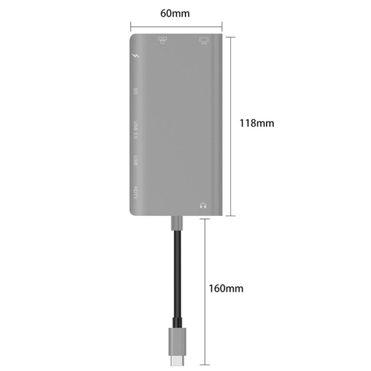 Onten 9591BD 8 in 1 USB-C / Type-C to PD USB-C / Type-C Charging + Gigabit Ethernet + Dual USB 3.0 + HDMI + VGA + SD Card Slot + 3.5mm AUX HUB(Grey) - free shipping - PMC Jewellery - Order now!