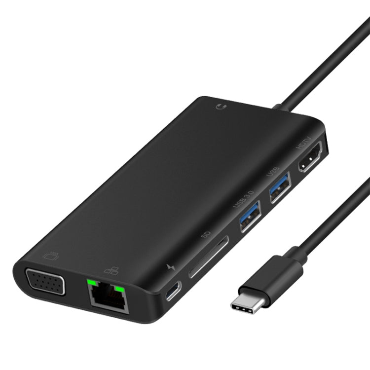 Onten 9591BD 8 in 1 USB-C / Type-C to PD USB-C / Type-C Charging + 100M Ethernet Port + Dual USB 3.0 + HDMI + VGA + SD Card Slot + 3.5mm AUX HUB (Black) - USB HUB by Onten | Online Shopping South Africa | PMC Jewellery | Buy Now Pay Later Mobicred