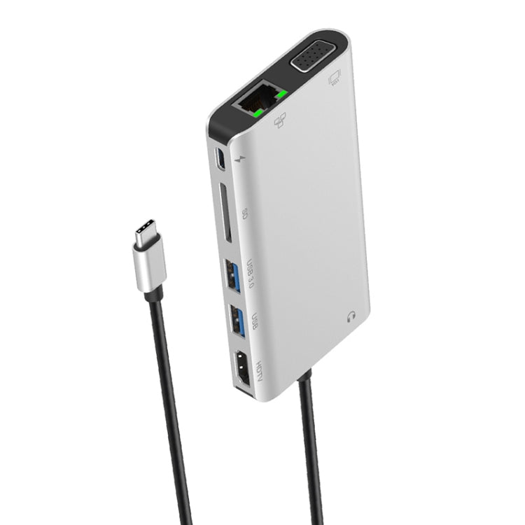 Onten 9591BD 8 in 1 USB-C / Type-C to PD USB-C / Type-C Charging + 100M Ethernet Port + Dual USB 3.0 + HDMI + VGA + SD Card Slot + 3.5mm AUX HUB (Silver) - USB HUB by Onten | Online Shopping South Africa | PMC Jewellery | Buy Now Pay Later Mobicred