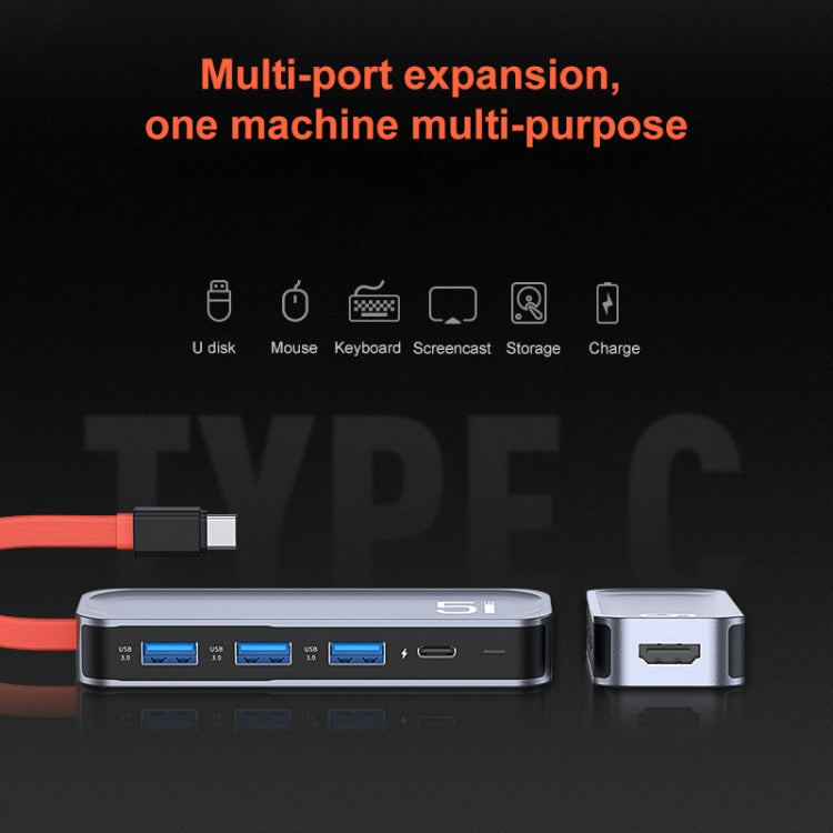 ROCK TR21 USB-C / Type-C to HDMI + USB3.0 x 3 + PD 4K 60Hz 5 in 1 Docking Station - free shipping - PMC Jewellery - Order now!