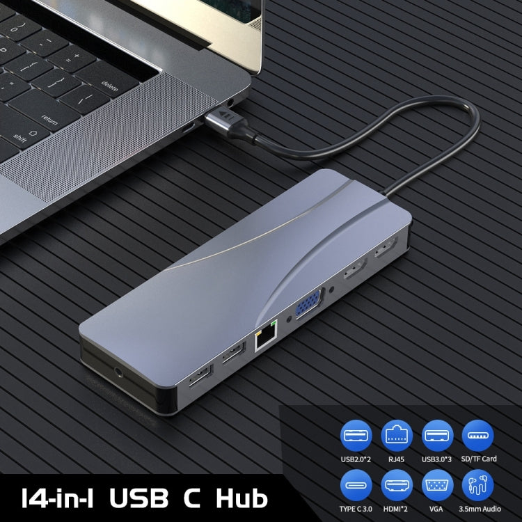Rocketek HC452 Type-C to 100M RJ45 + HDMI+VGA 14 in 1 HUB Adapter - free shipping - PMC Jewellery - Order now!